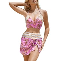 AlvaQ Women's Bikini Swimsuit High Waisted 2 Piece Swimsuit Vacation Swimwear Bikini Set Pink L