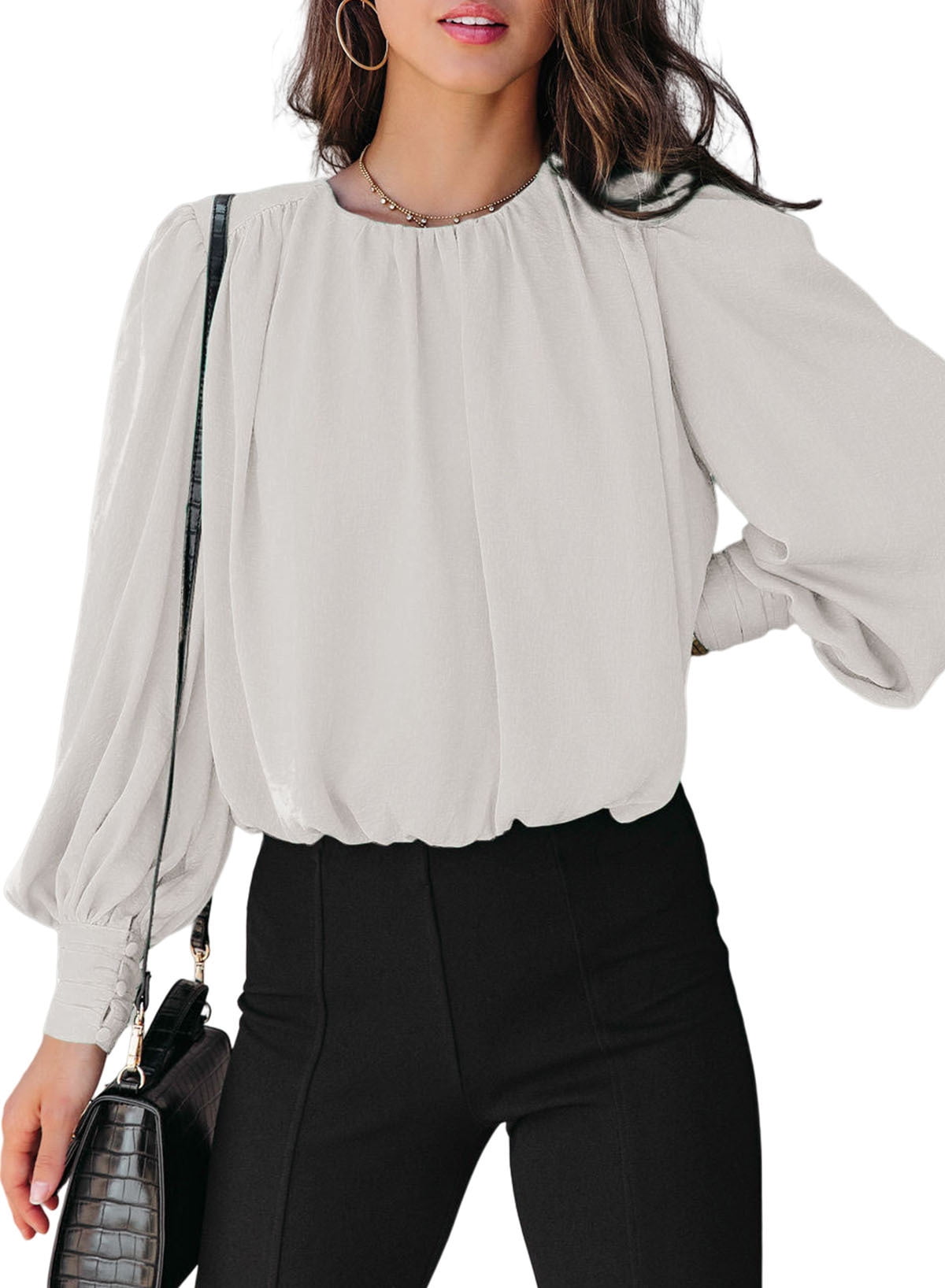 AlvaQ Womens Fall Tops Blouses for Women Dressy Casual Crew Neck Long