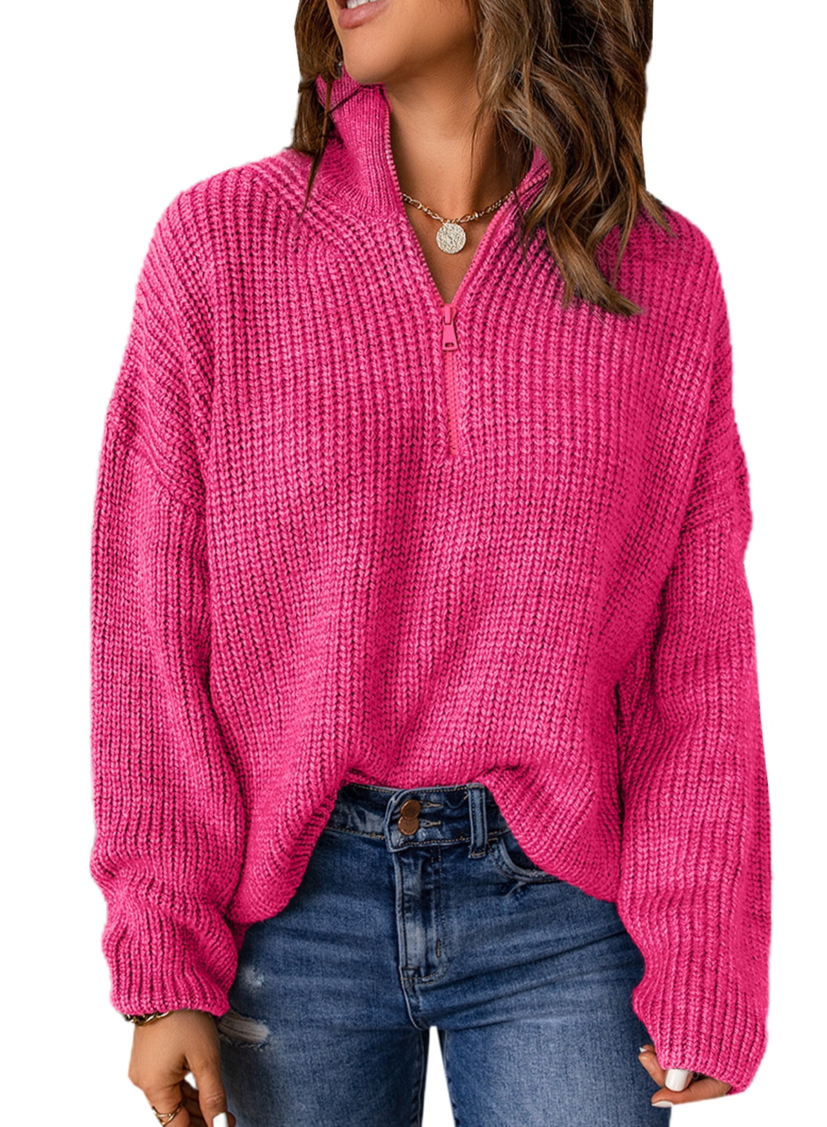 AlvaQ Womens Sweaters Long Sleeve 1/4 Zipper Pullover Sweater Knitted