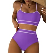 AlvaQ Womens Swimsuits Bikini Set for Women Two Piece Swimsuit Sexy Swimwear High Waisted Bathing Suit Purple XS