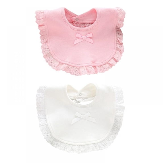 Alvage Baby Girl Snap Button Bibs Cotton Cute Bow Lace Bibs Waterproof Saliva Towels,White