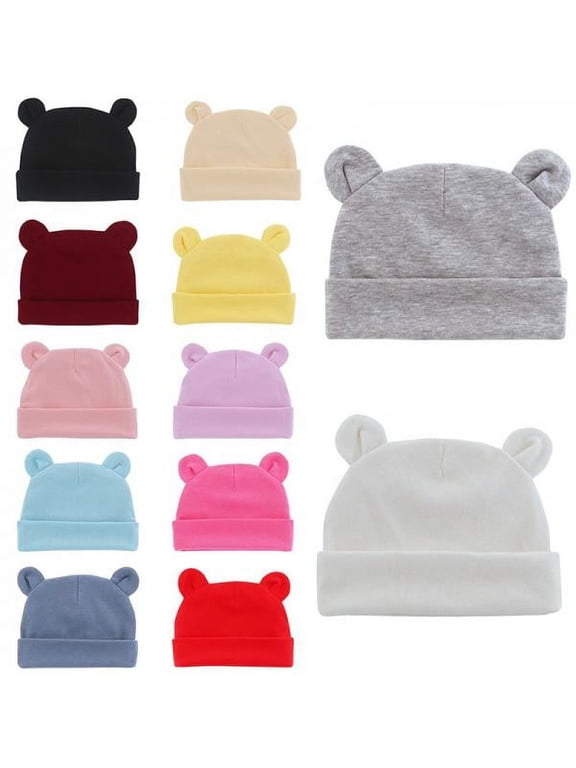 Newborn Hospital Hat 0-12Months Preemie Boys Girls Beanie Solid Infant Baby Ears Bonnet Infant Cotton Hats 1pc