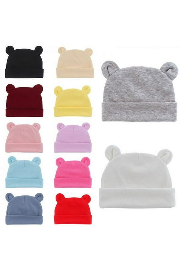 Newborn Hospital Hat 0-12Months Preemie Boys Girls Beanie Solid Infant Baby Ears Bonnet Infant Cotton Hats 1pc