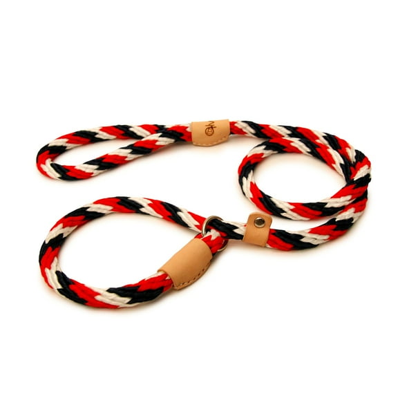 Alvalley Rope Dog Leashes with Stopper-Slip Leads-Soft Braided No-Pull Gentle Leash-Adjustable for Small, Medium, Large, Extra Large Dogs(Red-White-Blue, 6 ft or 183 cms Long, 5/16 in or 8 mm Thick)