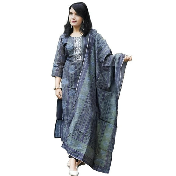 Alvami Women Embroidery Kurta and Pant Set with Dupatta - Indian Ethnic Traditional Wear Kurta Set