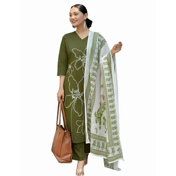 Alvami Women's Silk Kurta and Pant with Dupatta Set - Indian Ethnic Traditional Wear Kurta Set