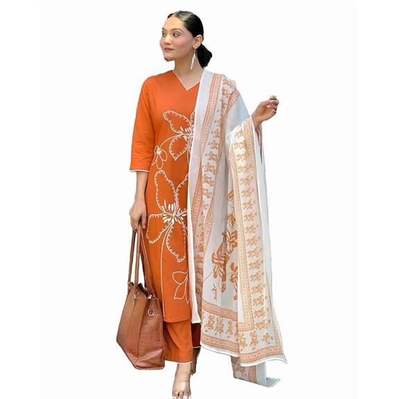 Alvami Women's Silk Kurta and Pant with Dupatta Set - Indian Ethnic Traditional Wear Kurta Set
