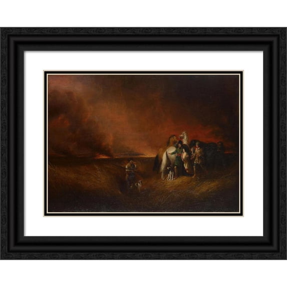 Alvan Fisher 14x11 Black Ornate Wood Framed Double Matted Museum Art Print Titled: The Prairie on Fire (1827)