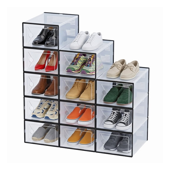 Alvantor 10 Pack/15 Pack Shoe Storage Box, Foldable Clear Plastic Stackable Shoe Organizer, Shoe Containers For Sneaker Display, Hat Organizer