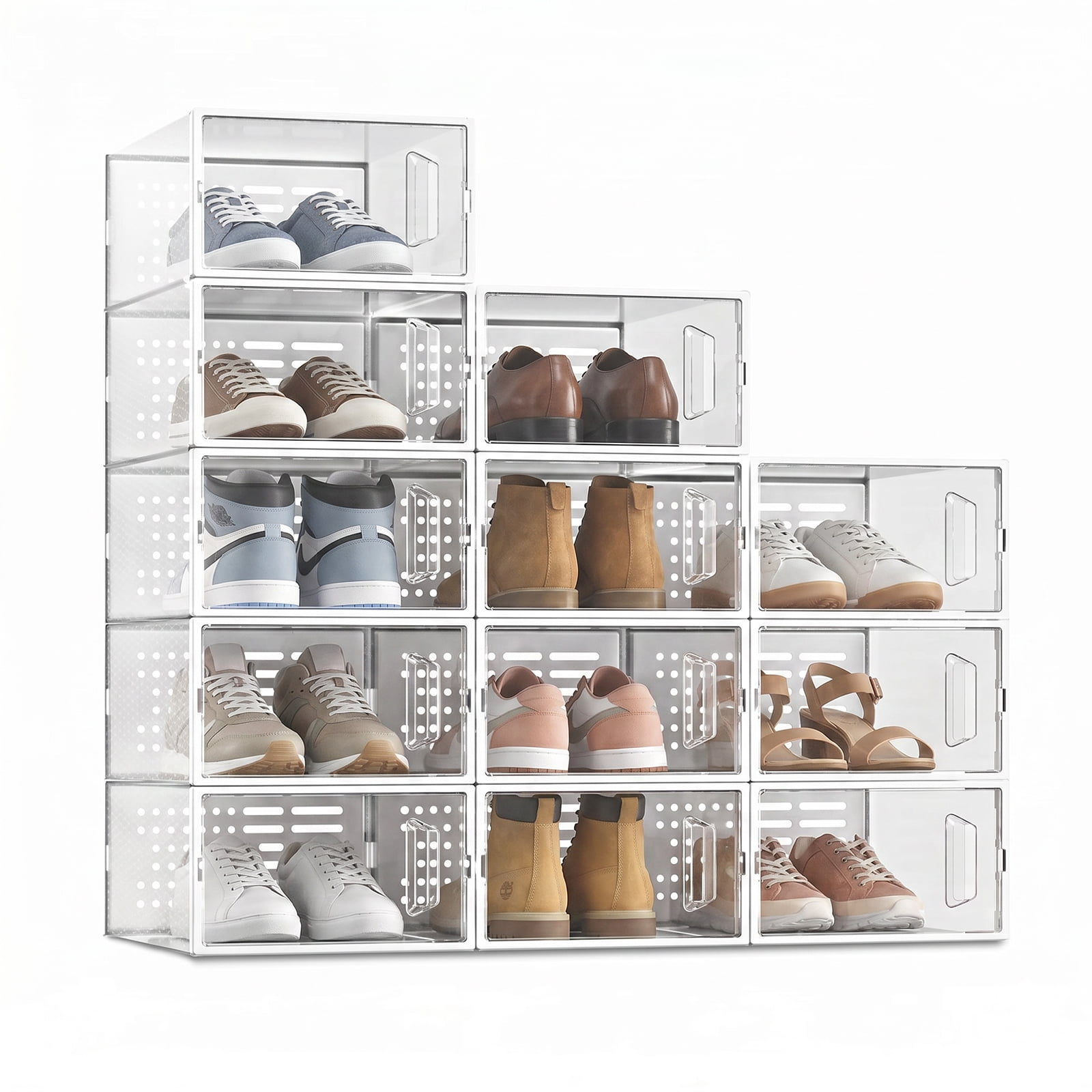 Alvantor 10 Pack/15 Pack Shoe Storage Box, Foldable Clear Plastic Stackable Shoe Organizer, Shoe Containers For Sneaker Display, Hat Organizer