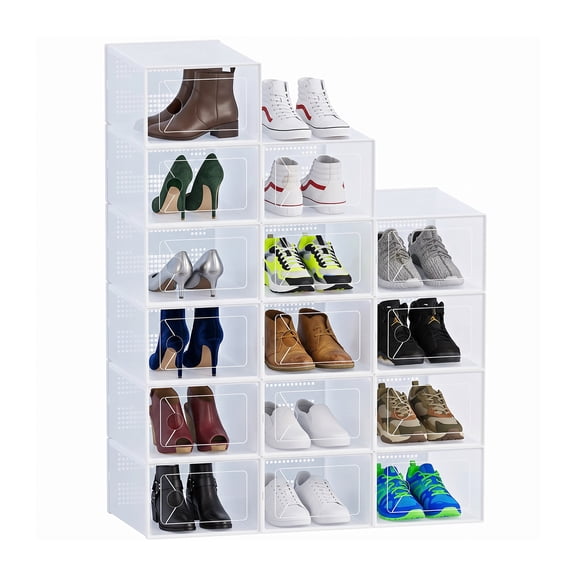 Alvantor 10 Pack/15 Pack Shoe Storage Box, Foldable Clear Plastic Stackable Shoe Organizer, Shoe Containers For Sneaker Display, Hat Organizer