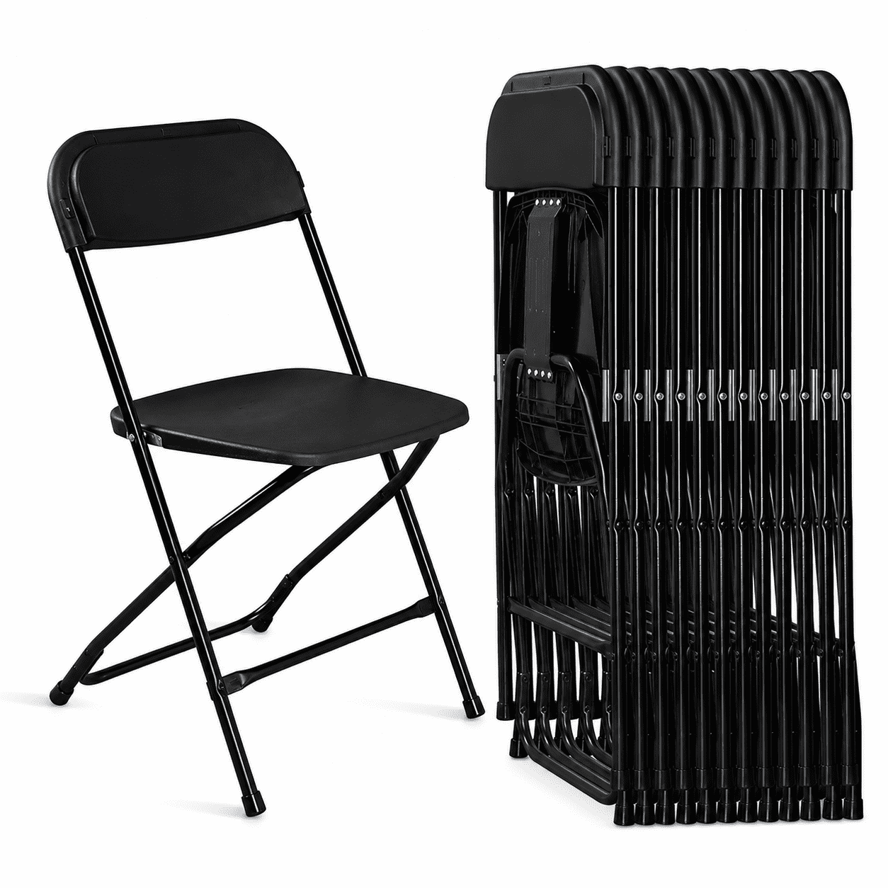 Alvantor 10 Pack Black Plastic Folding Chairs, 350 lb Capacity Indoor Outdoor Event Chairs with Steel Frame