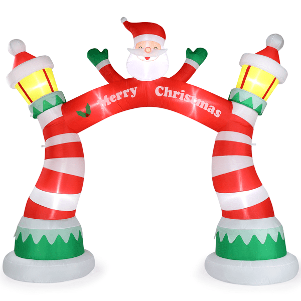 Alvantor 10 ft Lighted Inflatable Santa Claus Archway with Lanterns, Red, Outdoor Christmas Yard Decoration