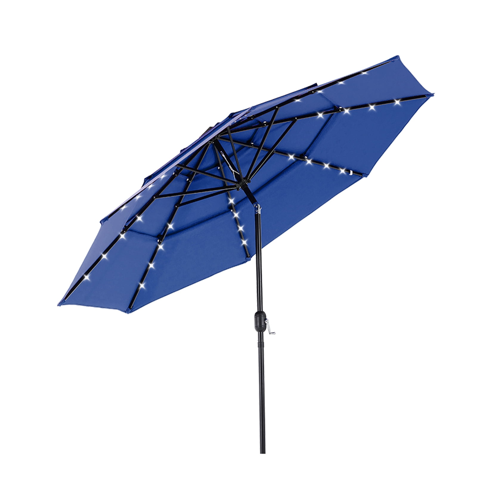 Alvantor 10Ft Solar Patio Umbrella with 32 LED Lights, 3-Tier Vented Outdoor Table Umbrella with Push Button Tilt and Crank, UPF 50+ UV Protection