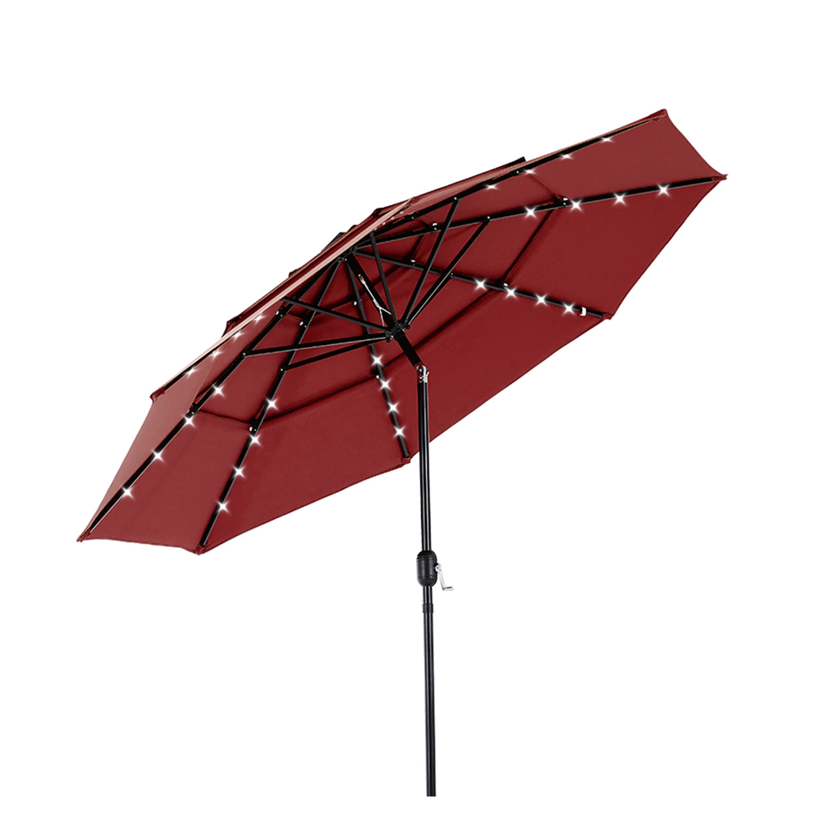 Alvantor 10Ft Solar Patio Umbrella with 32 LED Lights, 3-Tier Vented Outdoor Table Umbrella with Push Button Tilt and Crank, UPF 50+ UV Protection