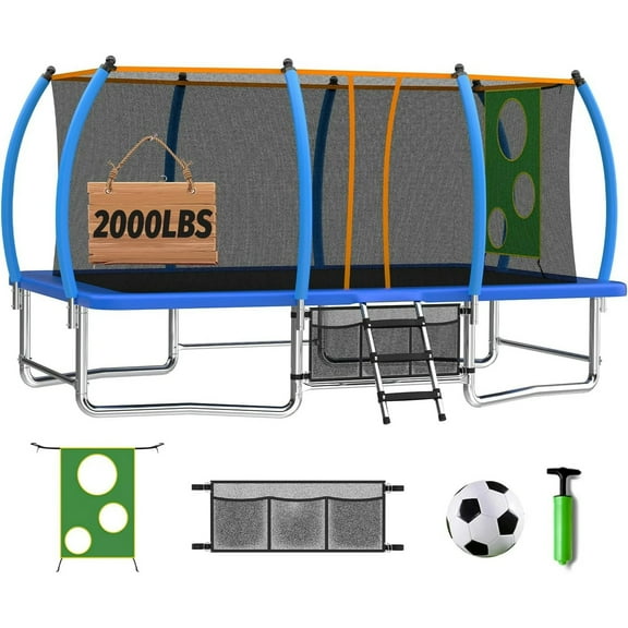 Alvantor 10X16 Ft Trampoline Rectangler, Outdoor Square Trampolines with Enclosure Net Blue