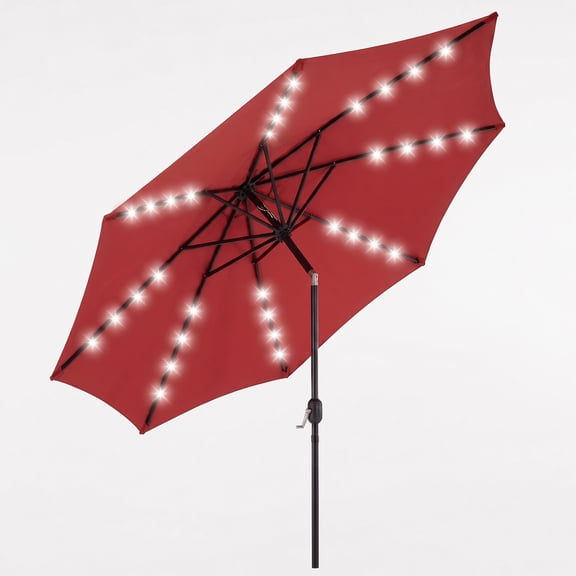 Alvantor 10ft Solar LED Lighted Patio Umbrella, Table Umbrella with 32 Lights, Push Button Tilt, UV-Resistant Canopy, for Deck, Garden, Pool, Café