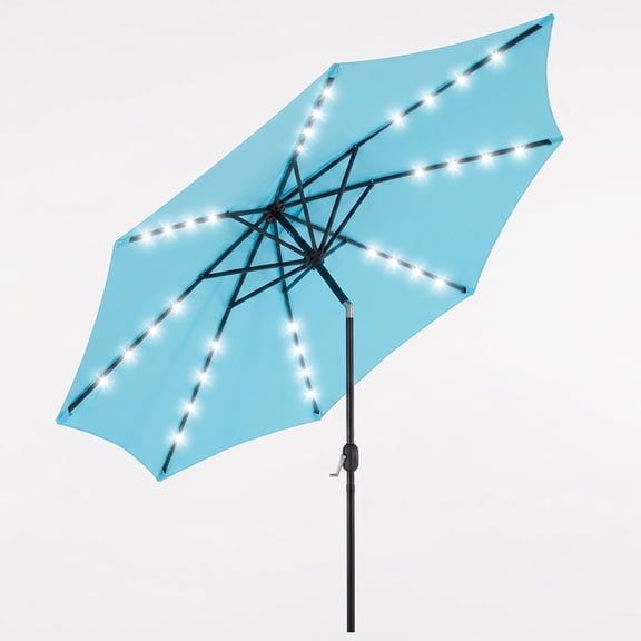 Alvantor 10ft Solar LED Lighted Patio Umbrella, Table Umbrella with 32 Lights, Push Button Tilt, UV-Resistant Canopy, for Deck, Garden, Pool, Café