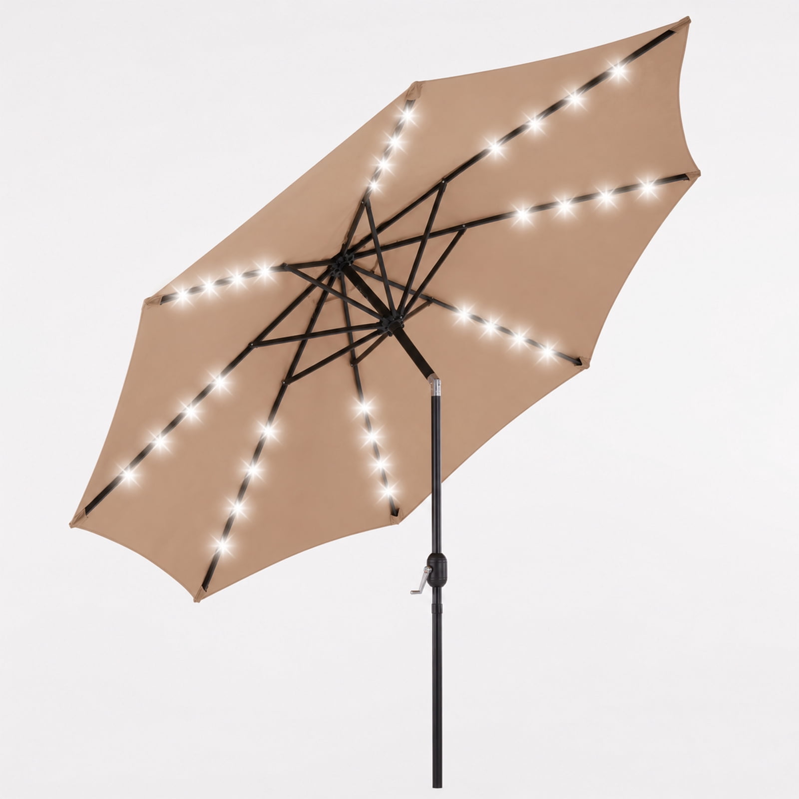 Alvantor 10ft Solar LED Lighted Patio Umbrella, Table Umbrella with 32 Lights, Push Button Tilt, UV-Resistant Canopy, for Deck, Garden, Pool, Café