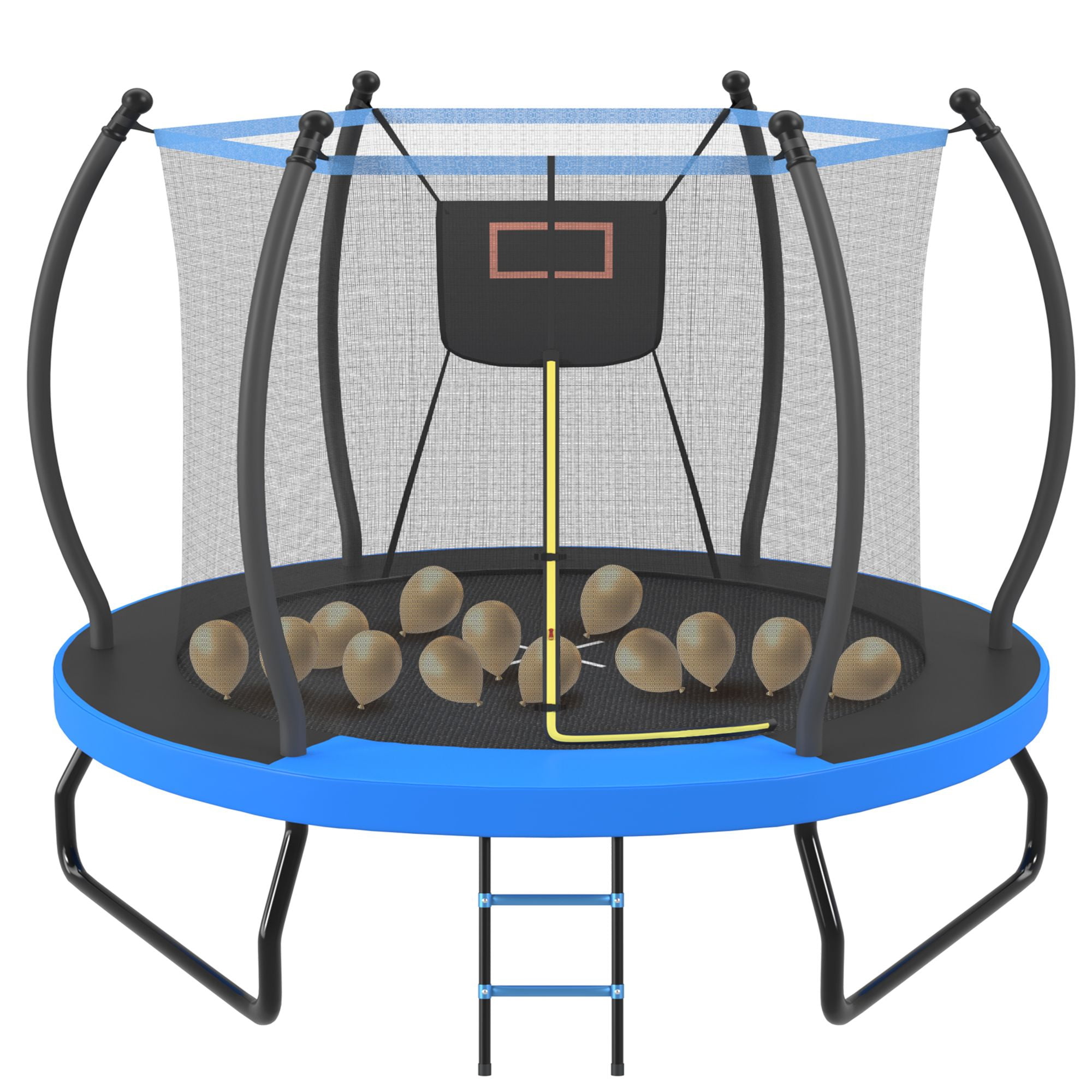Alvantor 10ft Trampoline with Basketball Hoop, Round Trampolines for Kids with Enclosure net & Balloon Blue