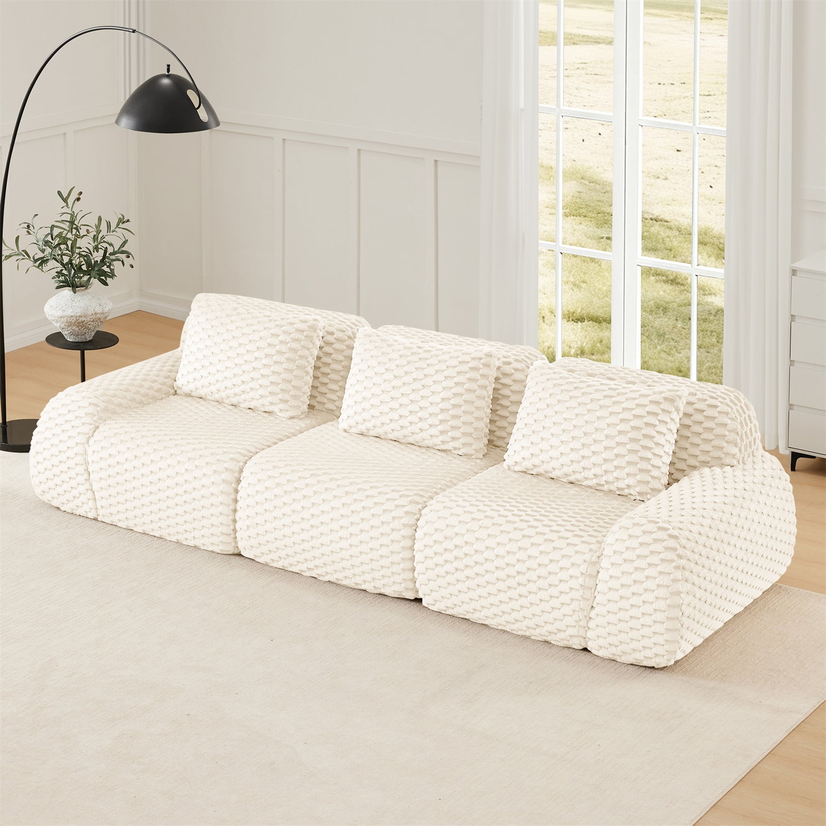 Alvantor 114" Cloud Modular Sectional Sofa Deep Seat Flannelette Boneless Couch for Living Room Bedroom Cream