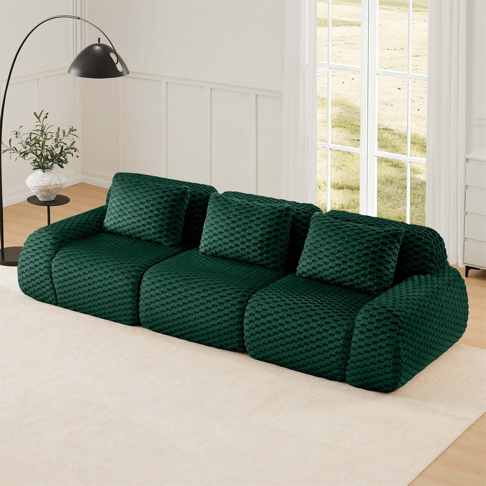 Alvantor 114" Cloud Modular Sectional Sofa Deep Seat Flannelette Boneless Couch for Living Room Bedroom Green