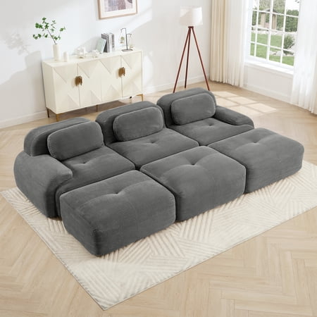 Alvantor 117" Modular Sectional Sofa Corduroy Oversized L-Shaped Cloud Couch with 2 Ottomans Upholstered Sofa for Living Room Bedroom, No Assembly Required, 3-Seats, Grey