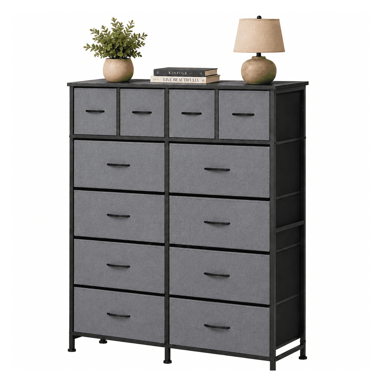 Alvantor 12-Drawer Dresser, Fabric Storage Tower for Bedroom, Hallway, Entryway, Closet, Tall Chest Organizer Unit with Fabric Bins, Steel Frame, Wood Top, Easy Pull Handle