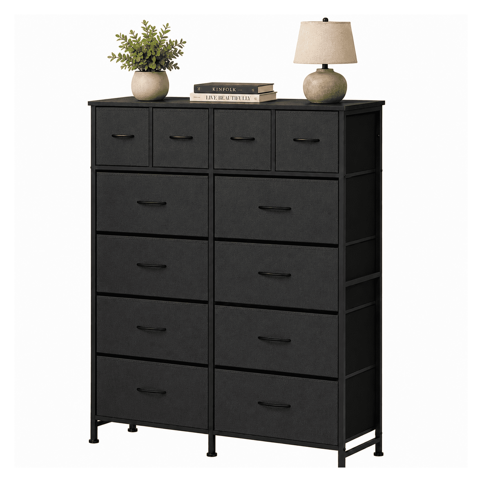 Alvantor 12-Drawer Dresser, Fabric Storage Tower for Bedroom, Hallway, Entryway, Closet, Tall Chest Organizer Unit with Fabric Bins, Steel Frame, Wood Top, Easy Pull Handle