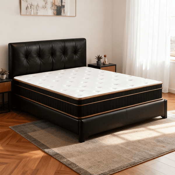 Alvantor 12" Queen Innerspring Mattress, Medium Firm, Cooling Design, Black Gold Trim