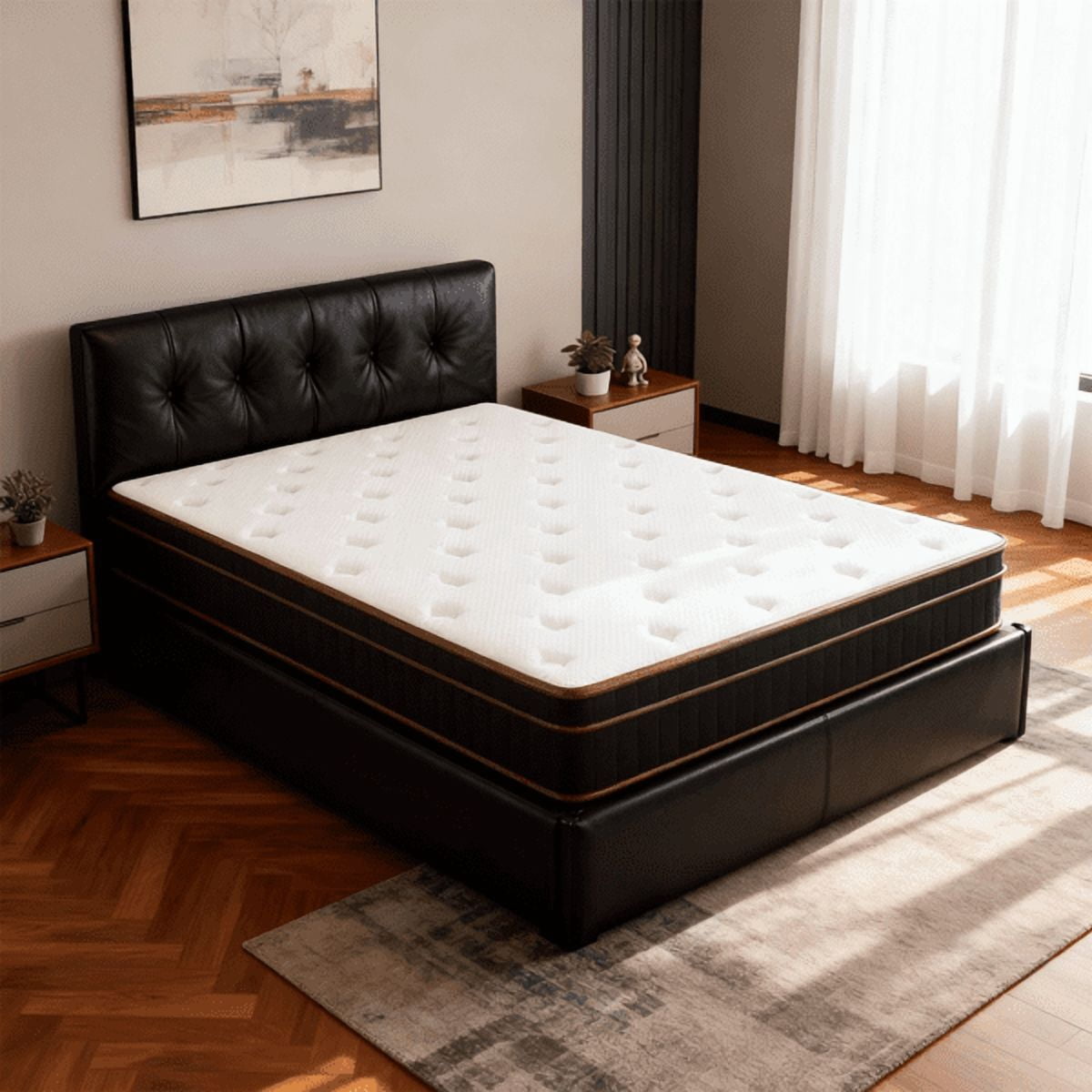 Alvantor Twin Spring Mattress with Motion Isolating Coils, Medium Firm, Breathable Fabric, 12-Inch Height, Black Gold Trim