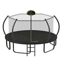 Alvantor Pumpkin Trampoline with Basketball Hoop, Recreational Trampoline for Kids with Enclosure Net and Ladder in Black