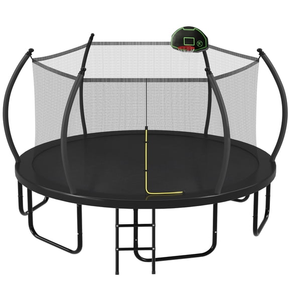 Alvantor Trampoline with Basketball Hoop, Recreational Pumpkin Trampoline with Enclosure Net and Ladder for Kids