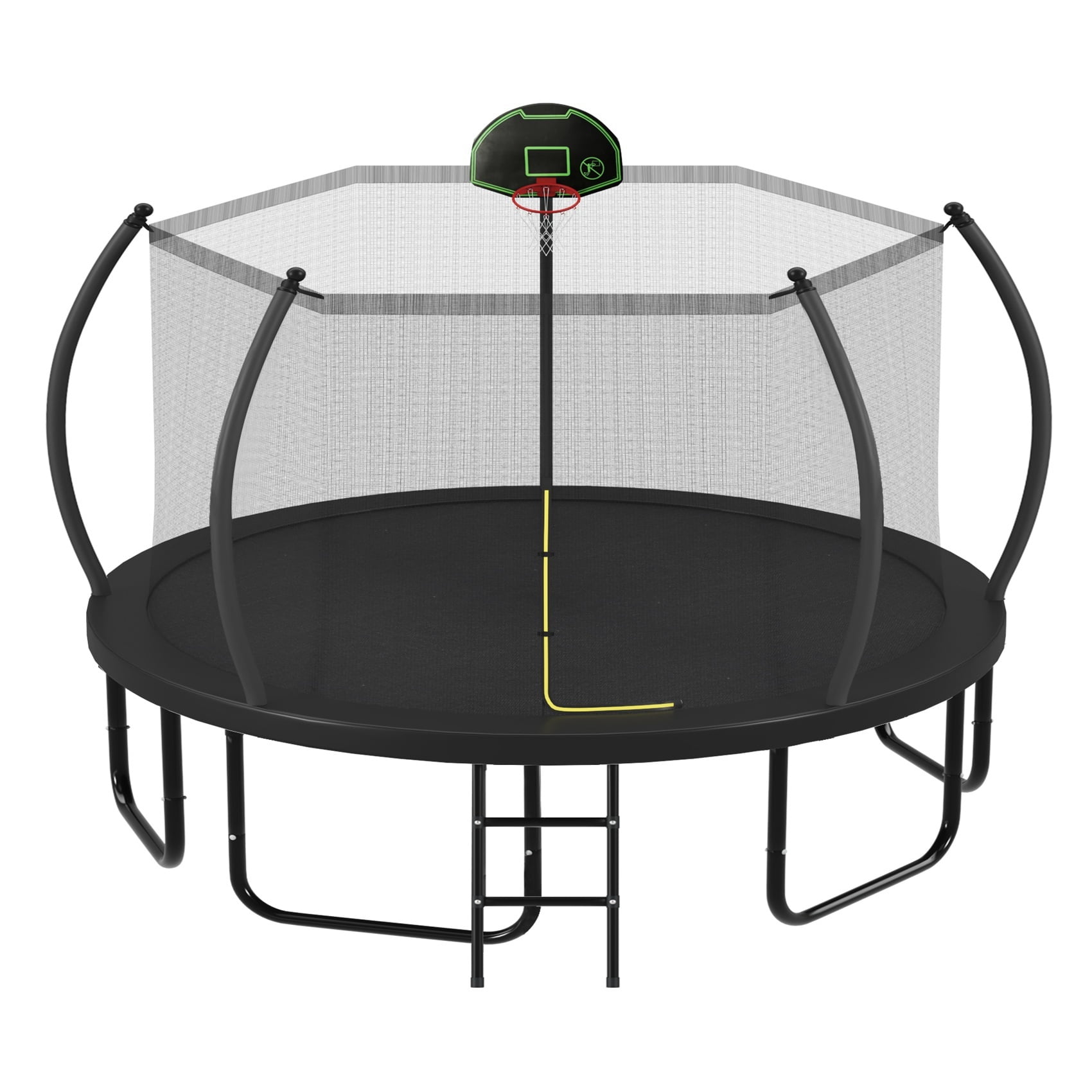 Alvantor 12ft 14ft 16ft Trampoline with Basketball Hoop, Recreational Pumpkin Trampoline for Kids with Enclosure net and Ladder Black