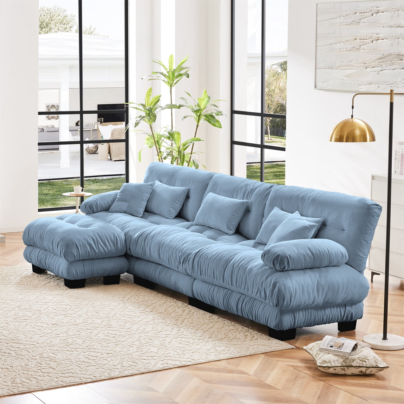 Alvantor 134" Modular Sectional Sofa with Convertible Ottomans, Chenille L-Shaped Cloud Sofa 3 Seat Oversized Couch for Living Room Blue