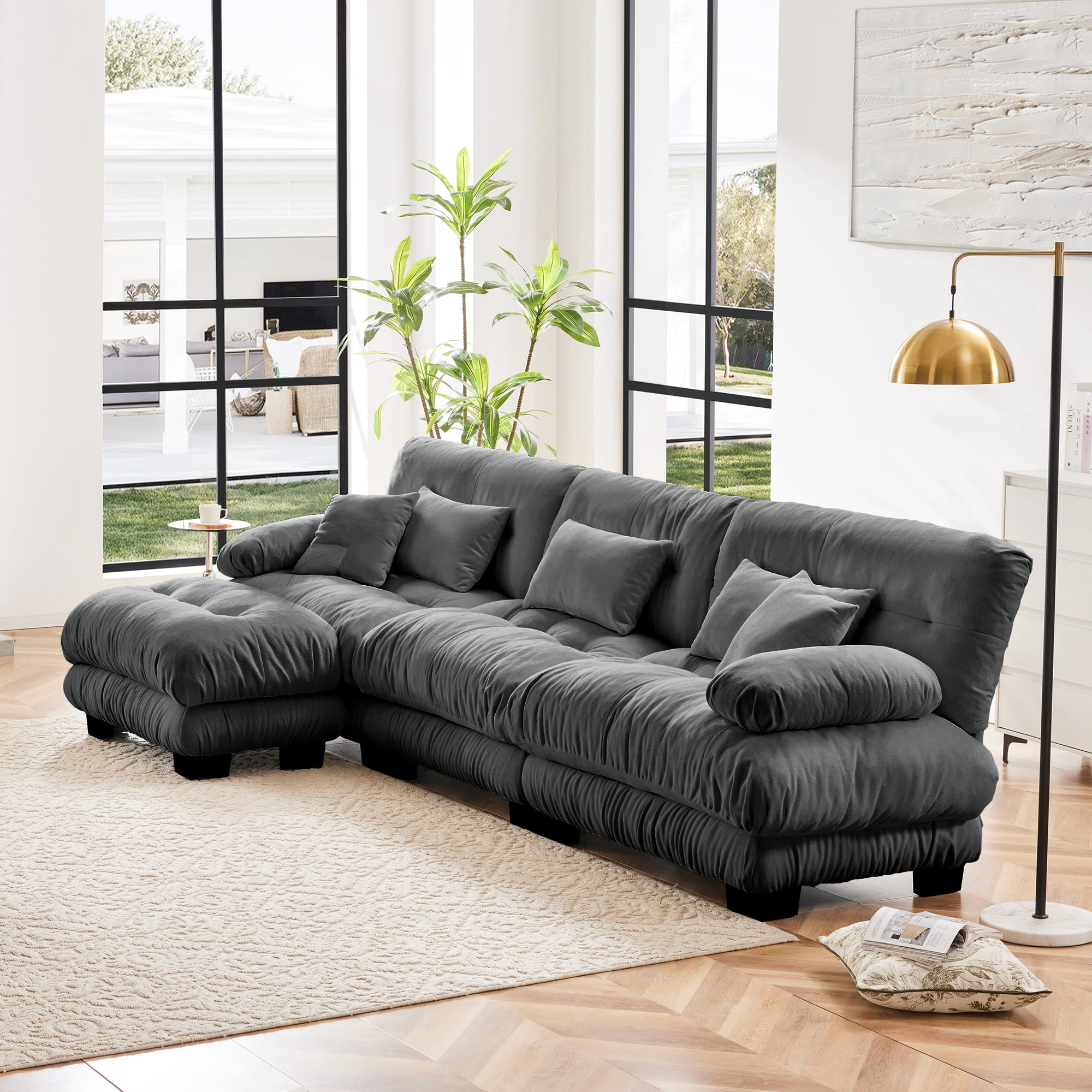 Alvantor 134" Modular Sectional Sofa with Convertible Ottomans, Chenille L-Shaped Cloud Sofa 3 Seat Oversized Couch for Living Room Gray