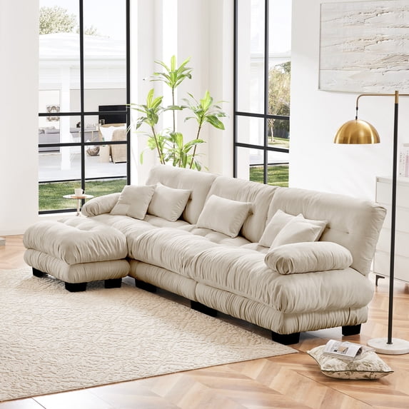 Alvantor 134" Modular Sectional Sofa with Convertible Ottomans, Chenille L-Shaped Cloud Sofa 3 Seat Oversized Couch for Living Room Light coffee