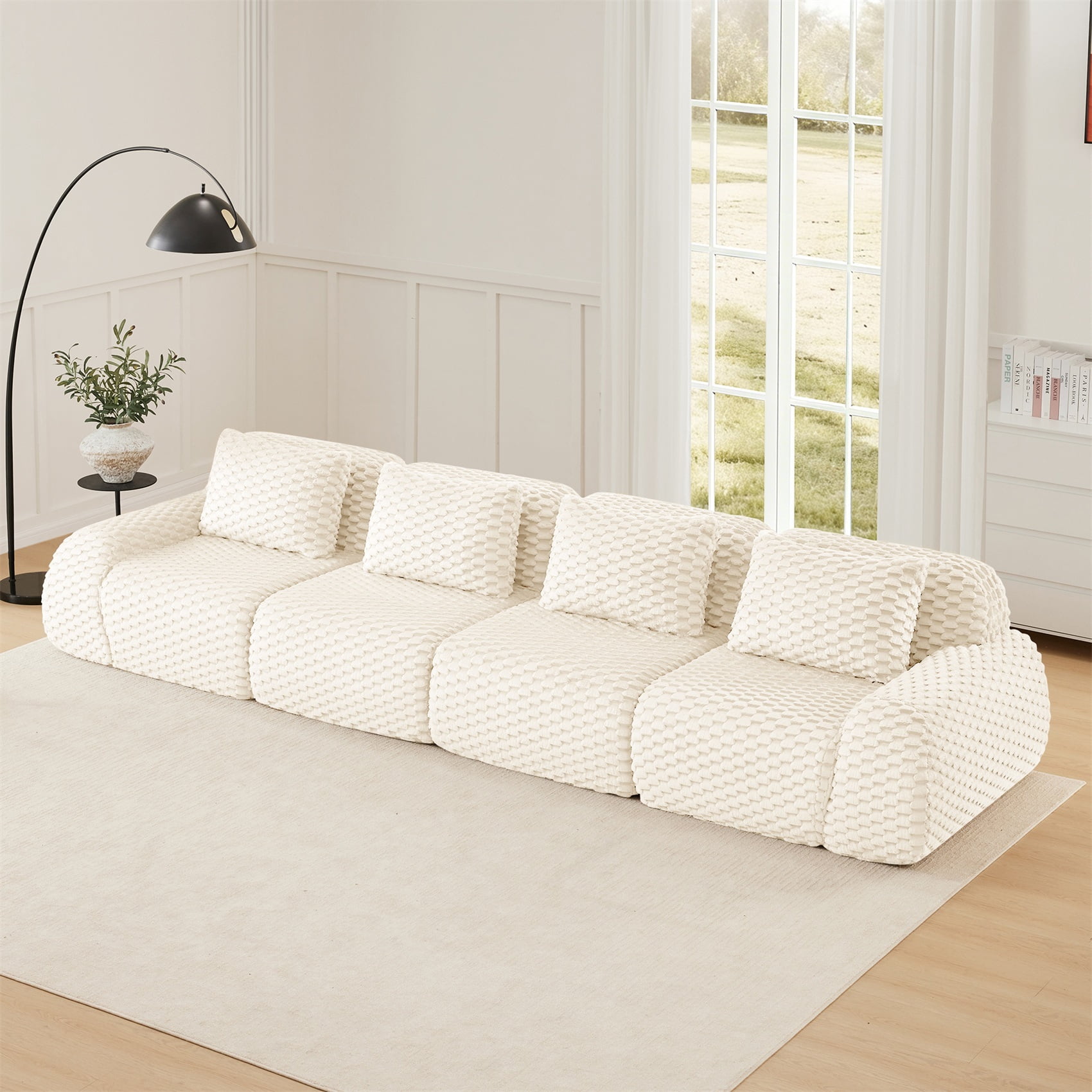 Alvantor 146" Cloud Modular Sectional Sofa Deep Seat Flannelette Boneless Couch for Living Room Bedroom Cream