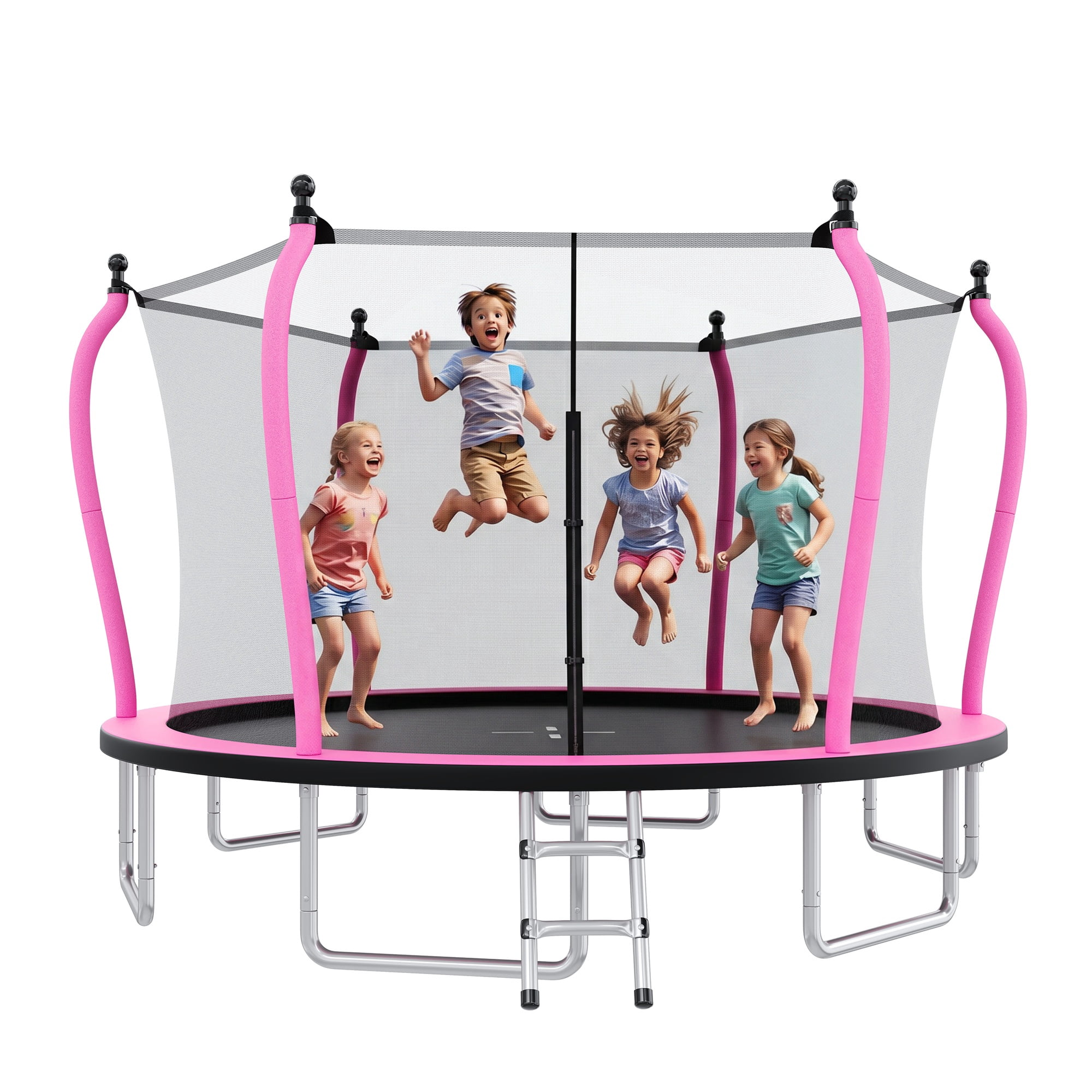 Alvantor 14Ft Trampoline for Kids & Adults, Pumpkin Trampoline with Enclosure Net and Ladder for Backyard Pink