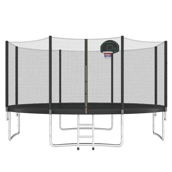 Alvantor 14Ft Trampoline for Kids, Round Trampoline with Enclosure Net and Basketball Hoop Black