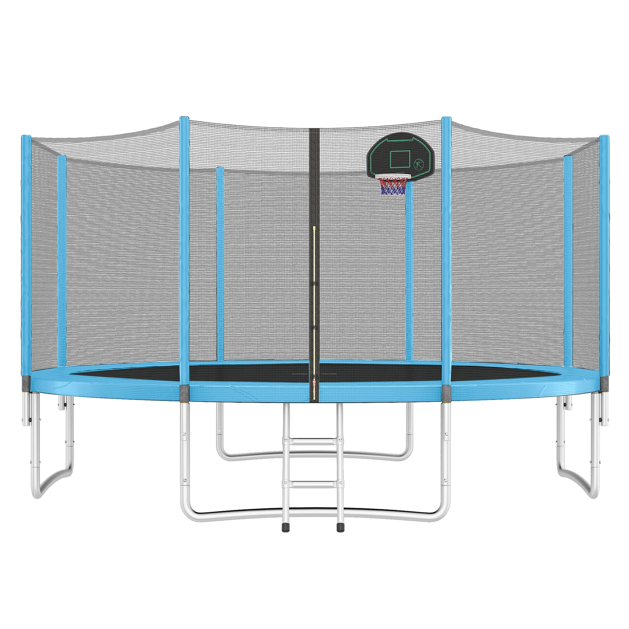 Alvantor 14ft Trampoline with Basketball Hoop, Outdoor Round Trampoline for Kids with Enclosure net and Ladder,Recreational Trampoline for Backyard Blue