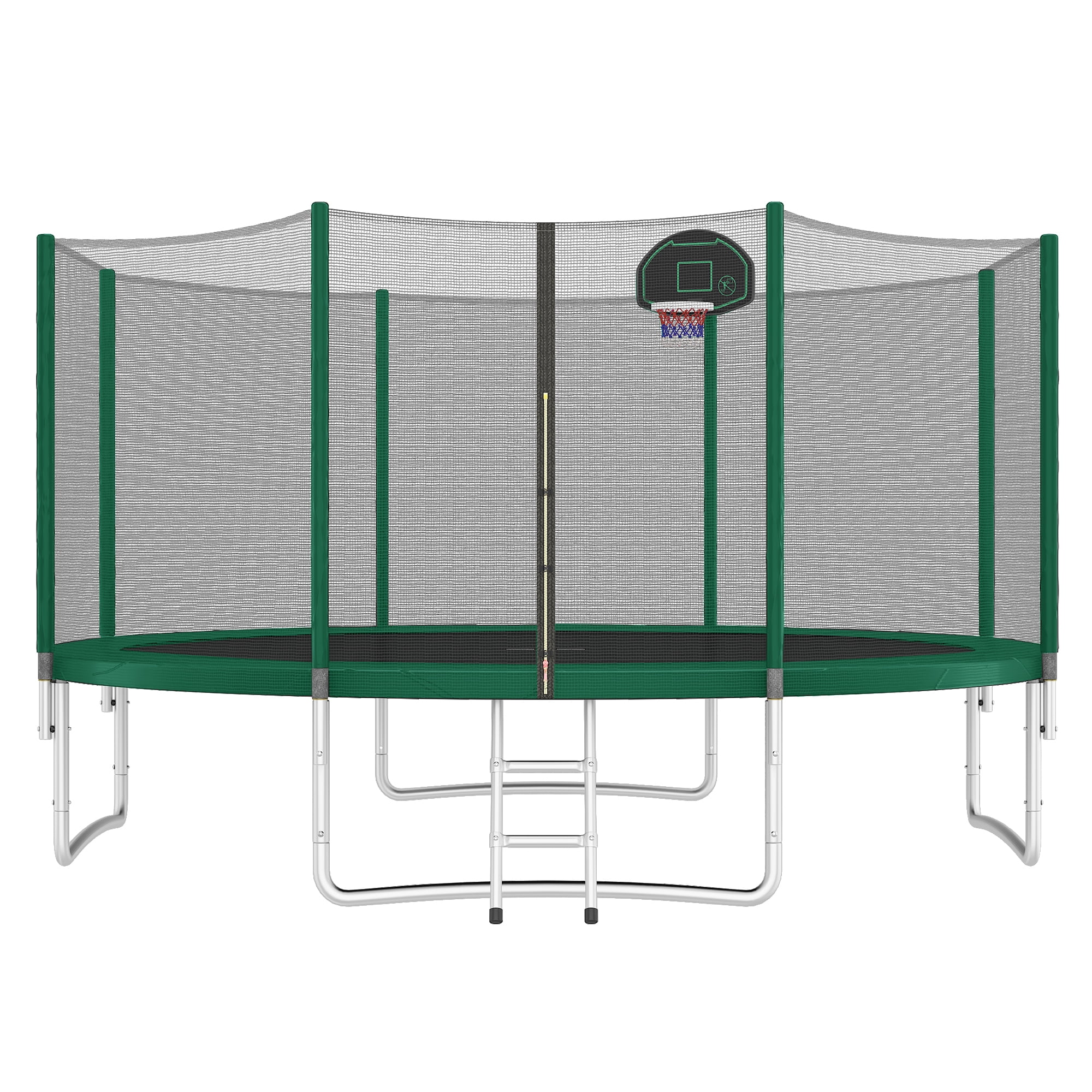 Alvantor 14ft Trampoline with Basketball Hoop, Outdoor Round Trampoline for Kids with Enclosure net and Ladder,Recreational Trampoline for Backyard Green