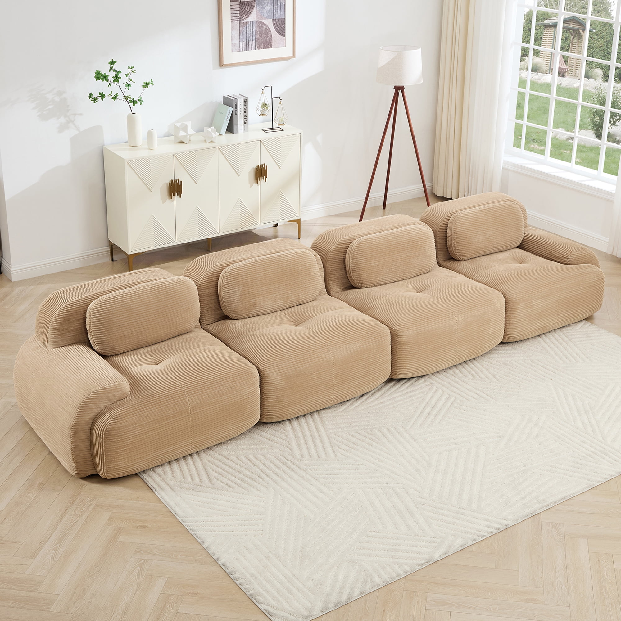 Alvantor 153" Modular Sectional Sofa Corduroy Oversized L-Shaped Cloud Couch Upholstered Sofa for Living Room Bedroom, No Assembly Required, 4-Seats, Beige