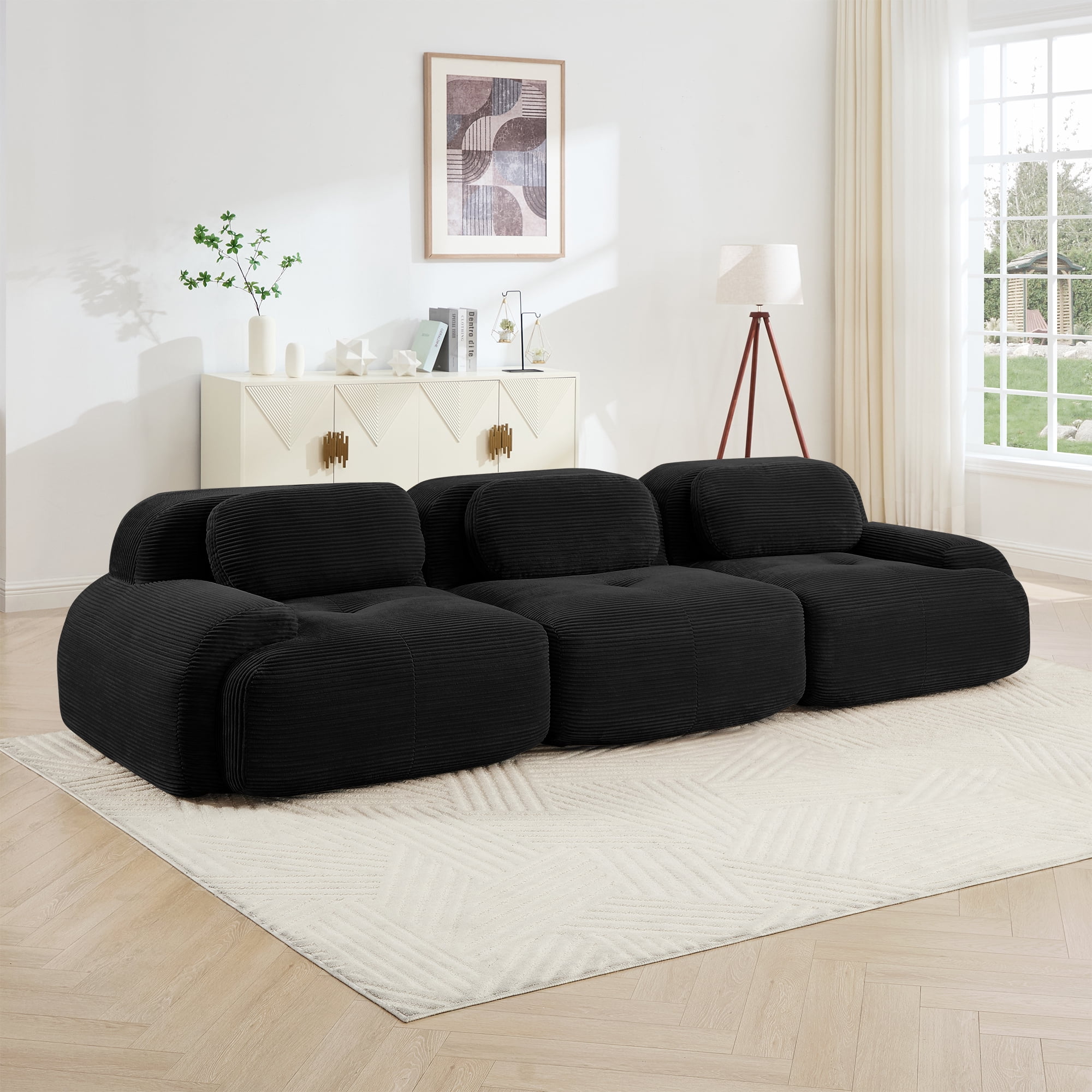 Alvantor 153" Modular Sectional Sofa Corduroy Oversized L-Shaped Cloud Couch Upholstered Sofa for Living Room Bedroom, No Assembly Required, 4-Seats, Black