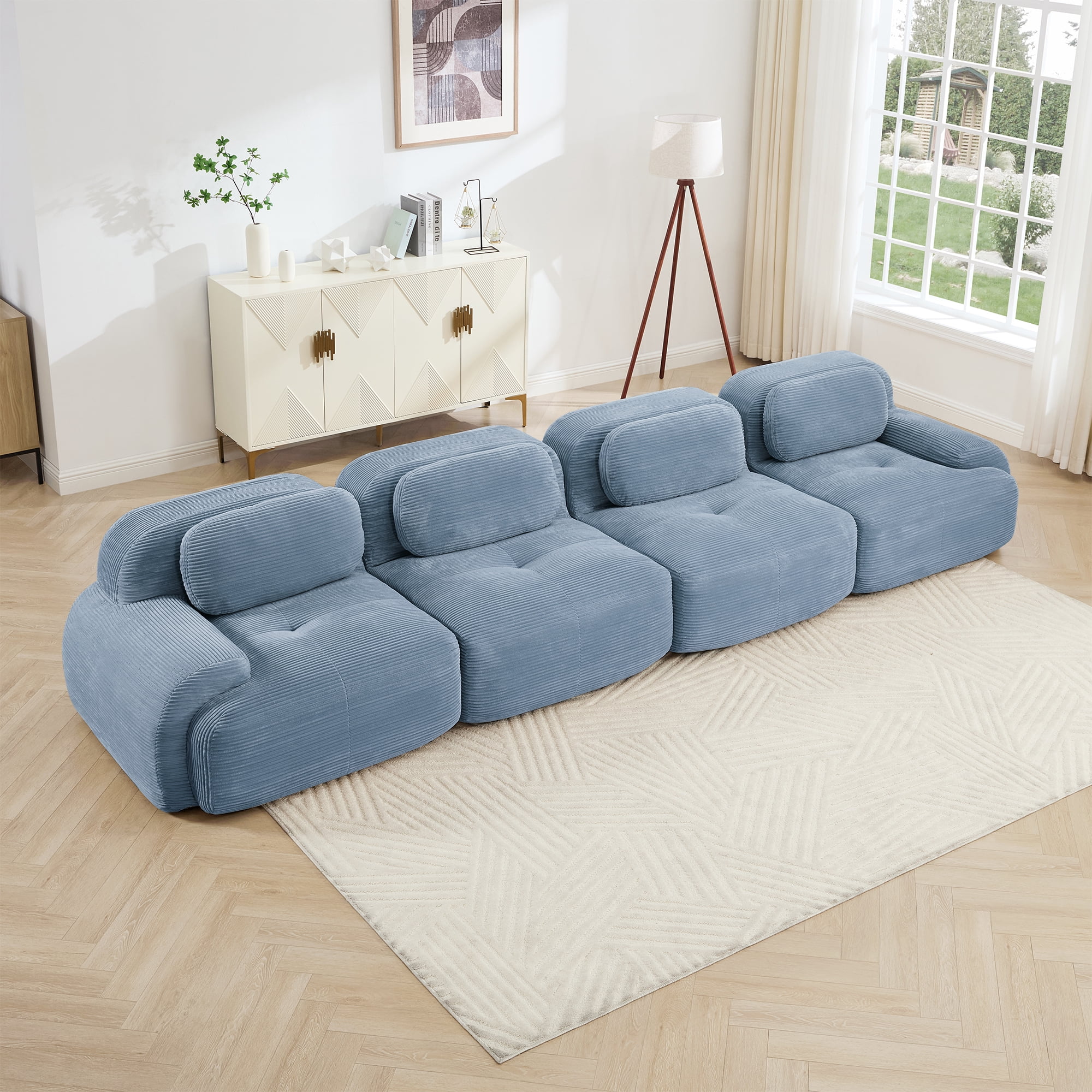 Alvantor 153" Modular Sectional Sofa Corduroy Oversized L-Shaped Cloud Couch Upholstered Sofa for Living Room Bedroom, No Assembly Required, 4-Seats, Blue