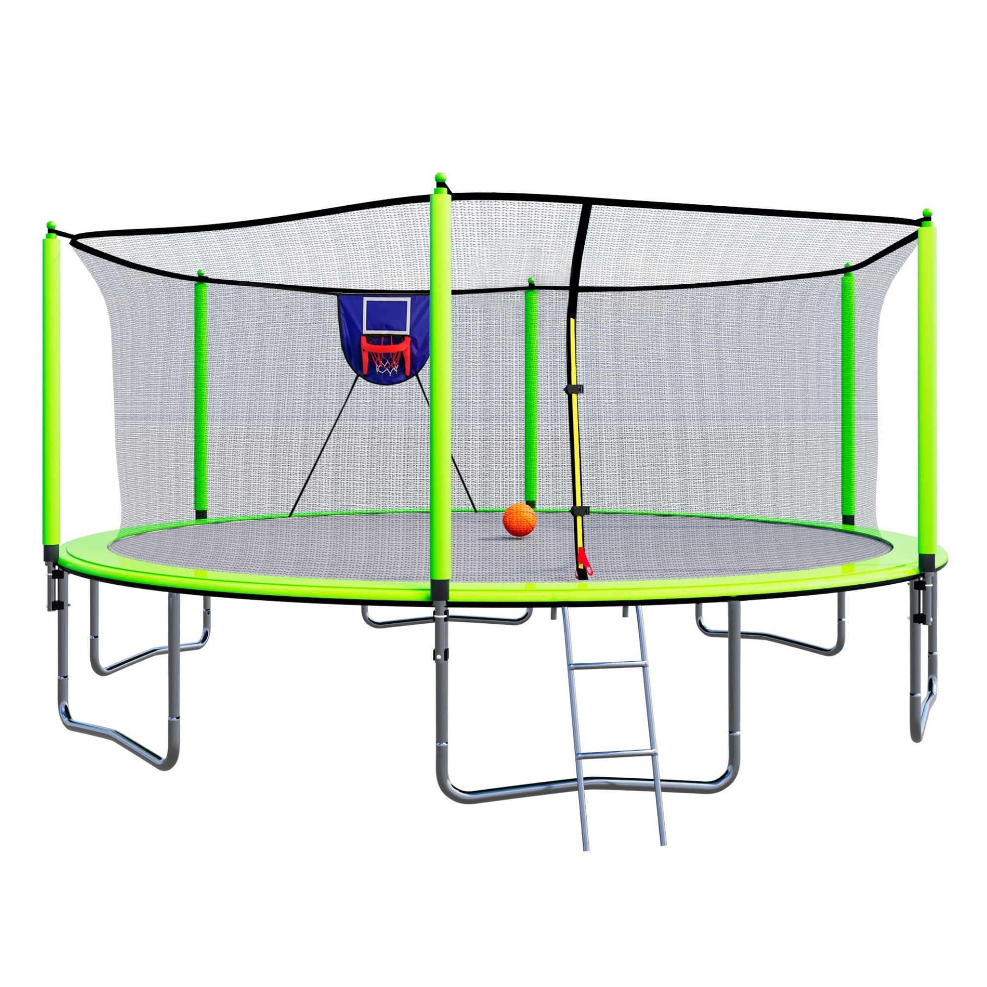 Alvantor 15ft Trampoline for Kids & Adults Outdoor Round Trampoline with Basketball Hoop and Enclosure Net Green
