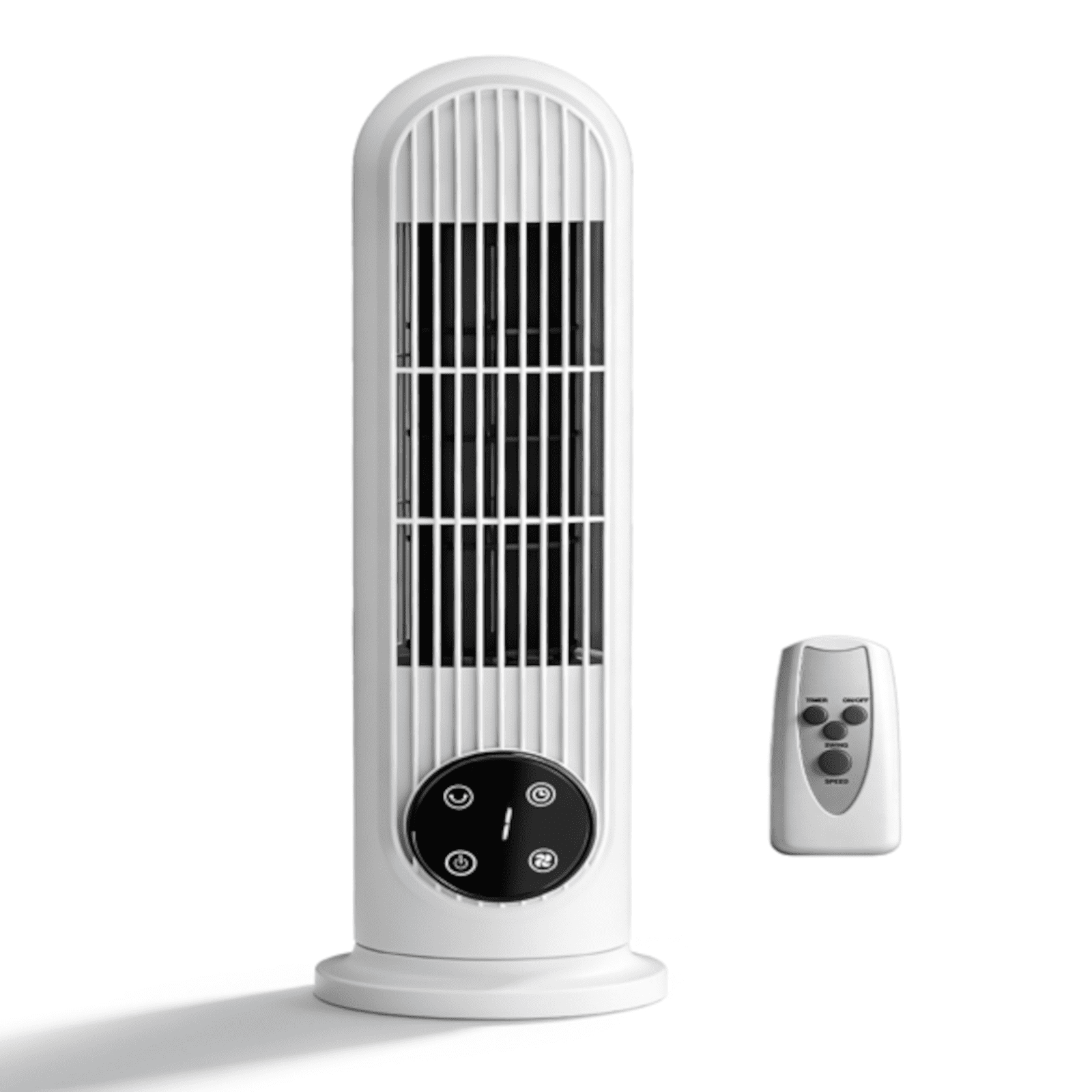 Alvantor 16-Inch Mini Tower Fan, Floor or Wall Mount, Touch Control, Remote, 3 Speeds, Oscillation, 9-Hour Timer, White