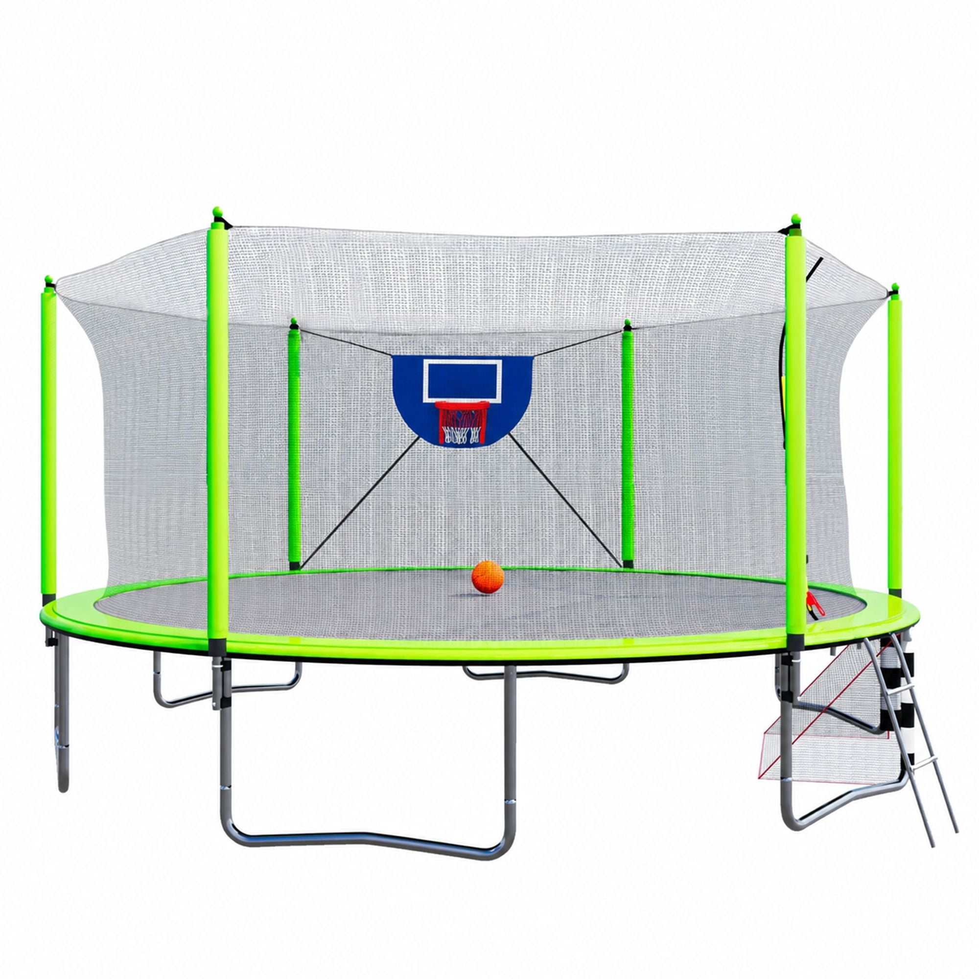 Alvantor 16Ft Trampoline for Kids & Adults, Round Trampoline with Enclosure Net,Basketball Hoop,Soccer Goal and Ladder for Backyard Green