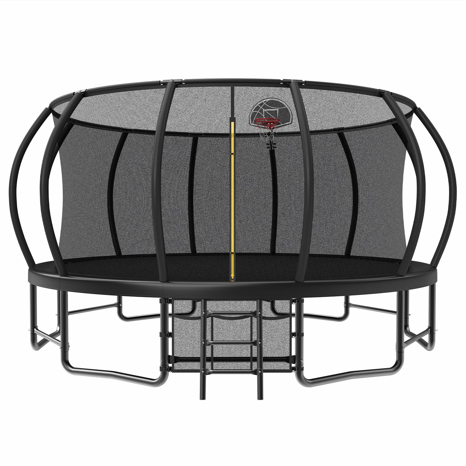 Alvantor 16Ft Trampoline for Kids & Adults, Upgrad Pumpkin Trampolines with Enclosure Net and Basketball Hoop for Backyard Black