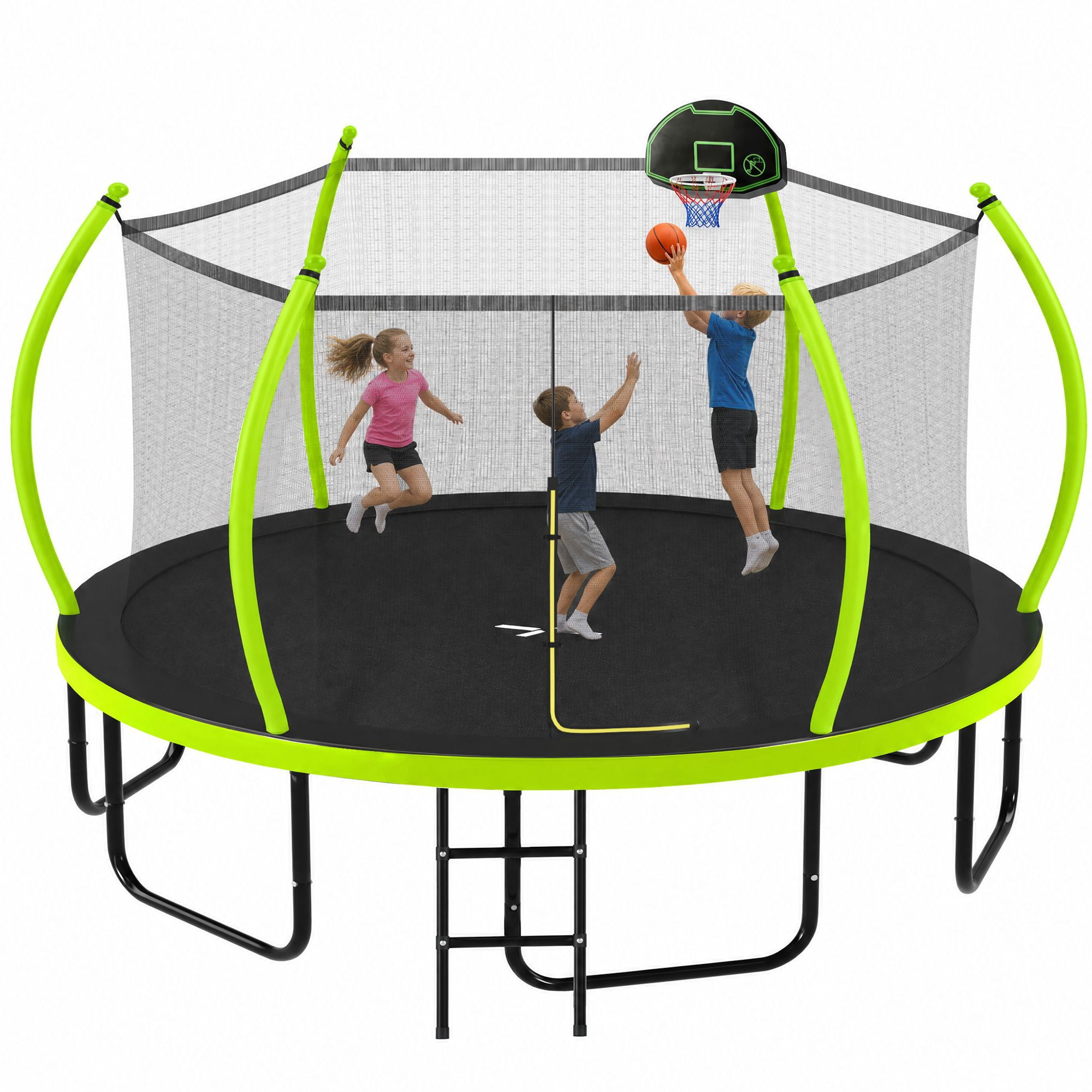 Alvantor 16Ft Trampoline for Kids, Pumpkin Trampoline with Enclosure Net and Basketball Hoop Green